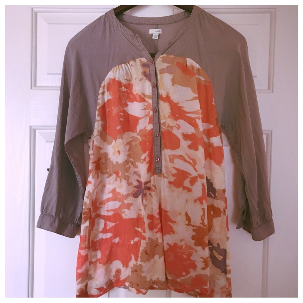 GUC ODILLE for ANTHROPOLOGIE FLORAL PRINT HENLEY